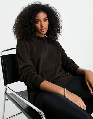 NA-KD co-ord oversized polo neck sweater in brown