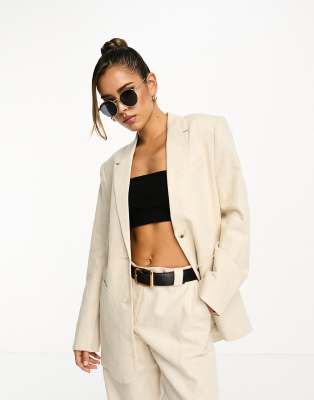 NA-KD co-ord oversized tailored blazer in beige-Neutral