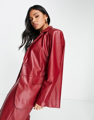 NA-KD co-ord ovesized faux leather blazer in red