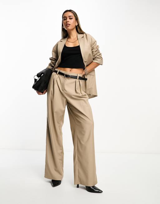 NA-KD co-ord pleated wide leg trousers in beige