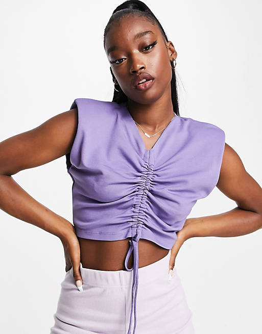 Co-ords NA-KD co-ord ruched front crop top in purple 