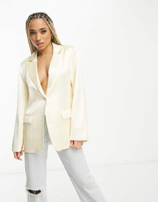 NA-KD co-ord satin blazer in off white - ASOS Price Checker