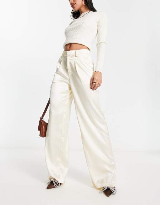 NA-KD co-ord satin suit trousers in off white