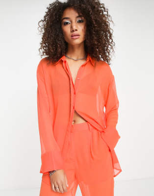 NA-KD NA-KD co-ord sheer oversized shirt in orange
