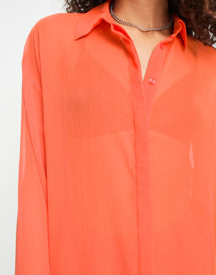 NA-KD co-ord sheer oversized shirt in orange ASOS
