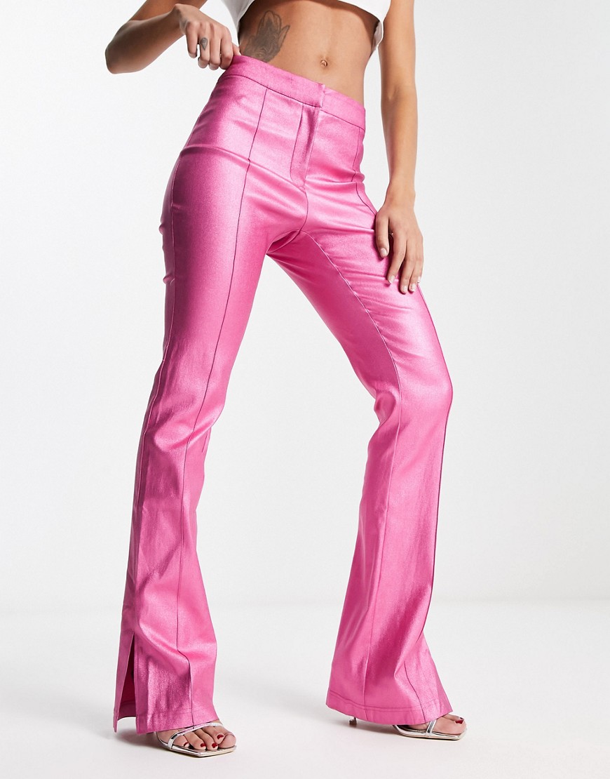 NA-KD co-ord slit detail trousers in pink