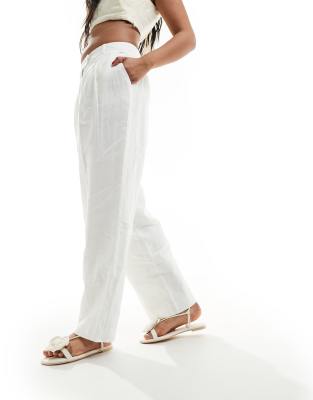 NA-KD co-ord tailored linen trousers in white