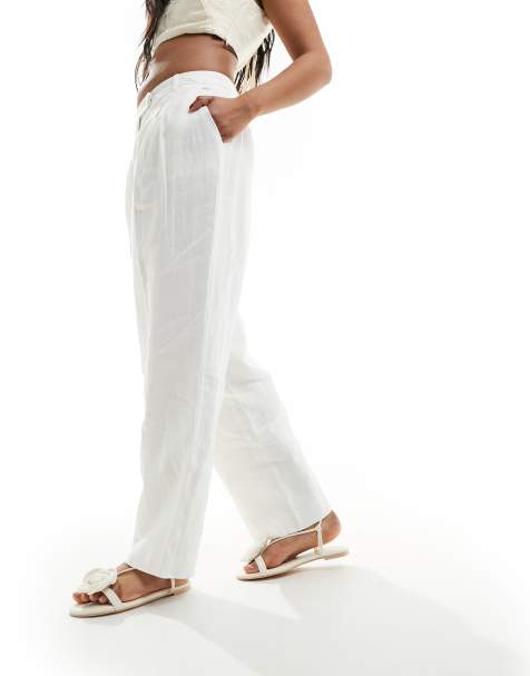 NA-KD co-ord tailored linen trousers in white - view 1