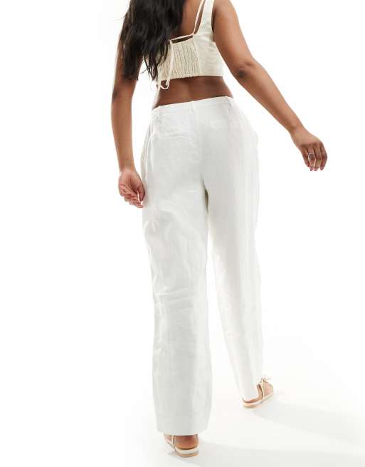 White lined linen trousers ladies fashion