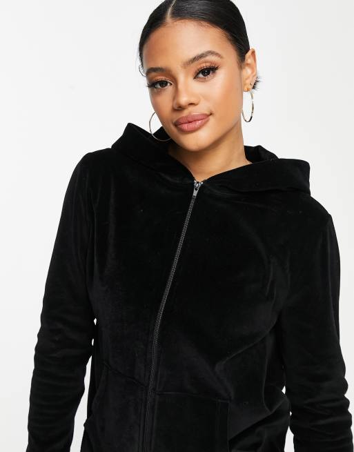 NA KD co ord velour zip up hoodie in black