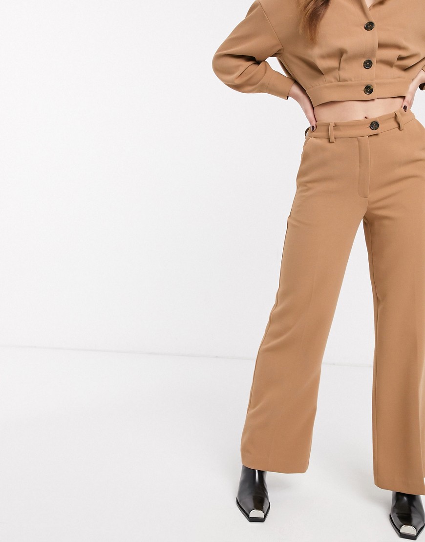 NA-KD co-ord wide leg cropped tailored trousers in beige