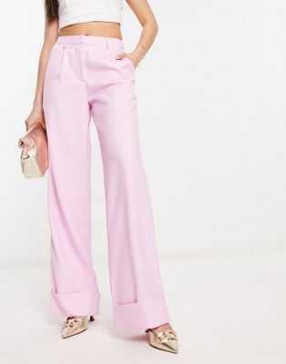 NA-KD co-ord wide leg suit trouser in pink