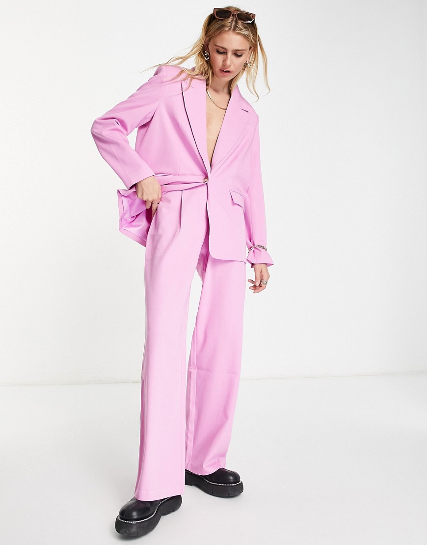 NA-KD co-ord wide leg tailored trousers in lilac-Pink