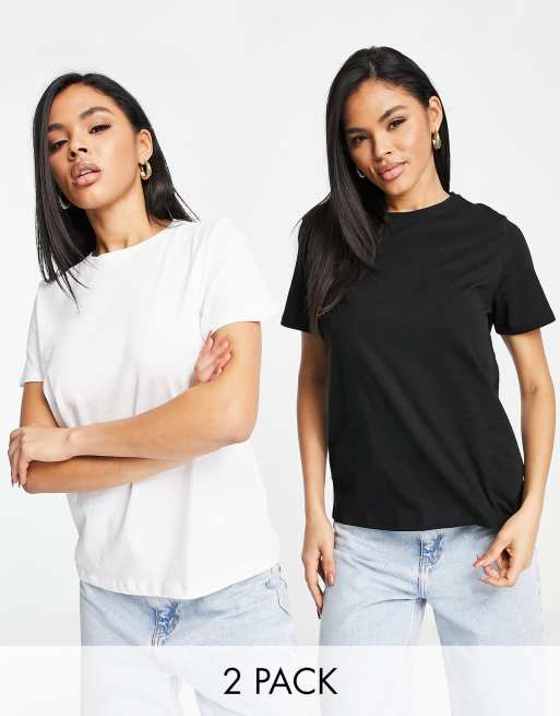 NA-KD - Confezione da due T-Shirt con scollo rotondo, colore nero e bianco