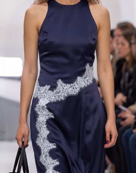 NA-KD Contrast lace satin midi dress in navy - view 1