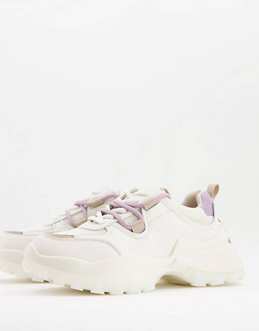 NA-KD contrast lacing trainers in white and natural