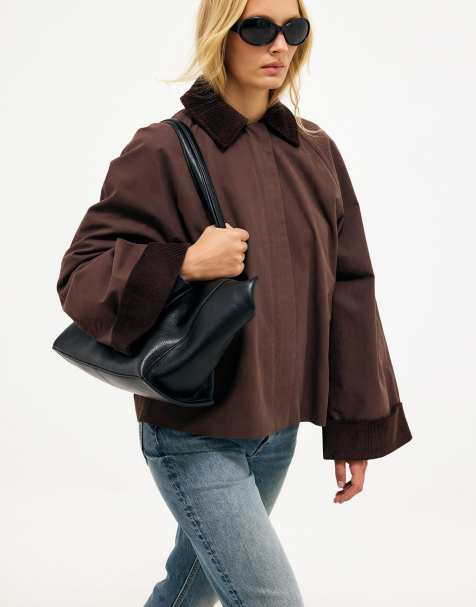 NA-KD Corduroy collar short trenchcoat in brown - view 1