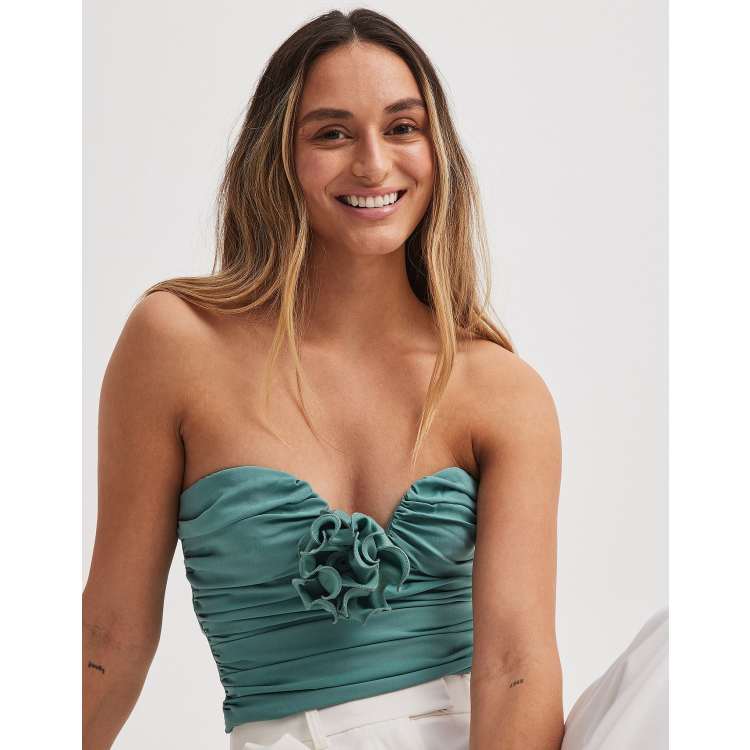 NA KD corsage corset top in teal ASOS