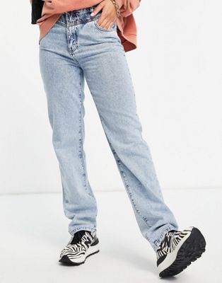 NA-KD cotton contrast detail straight leg jeans in blue - MBLUE - ASOS Price Checker
