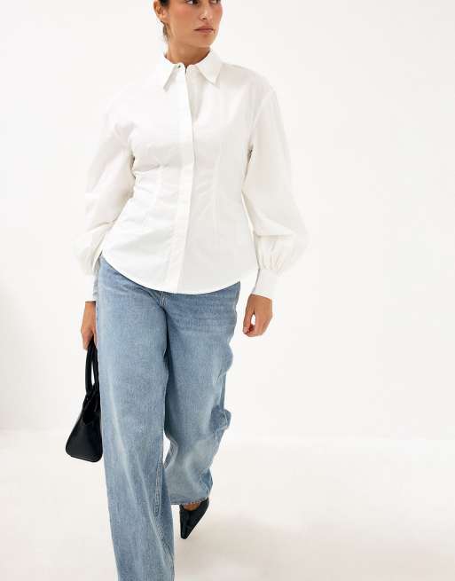 NA-KD Cotton fitted shirt in white, 3 of 5