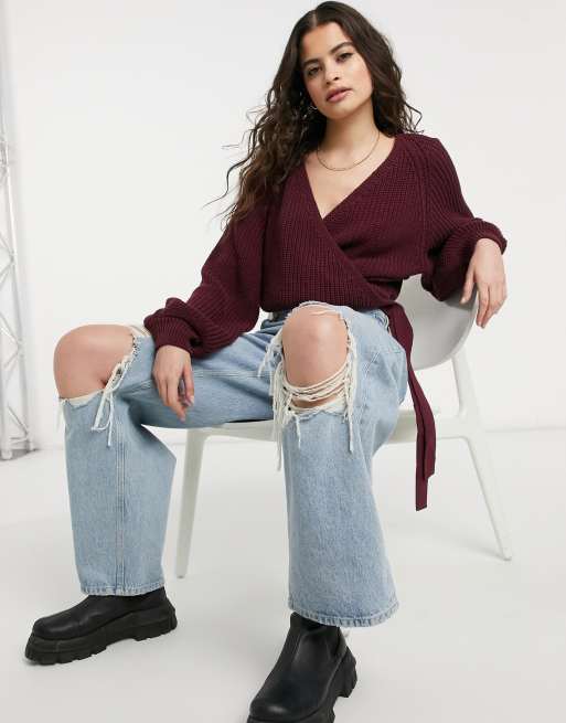 Burgundy wrap outlet sweater