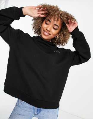 NA-KD cotton logo print oversized hoodie in black - BLACK