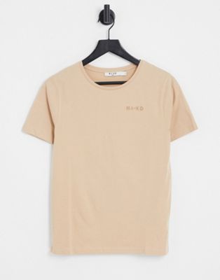 NA-KD cotton logo print oversized t-shirt in beige  - BEIGE