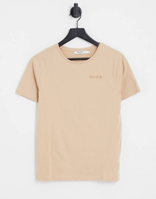 NA KD cotton logo print oversized t shirt in beige BEIGE ASOS