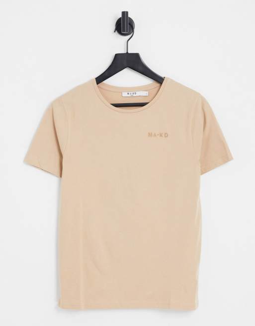 NA-KD cotton logo print oversized t-shirt in beige BEIGE ASOS