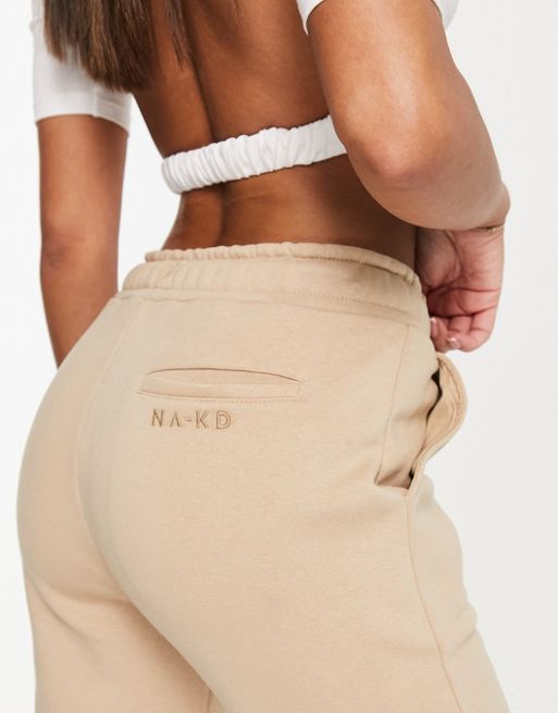 NA-KD cotton logo leggings in beige JULY - BEIGE