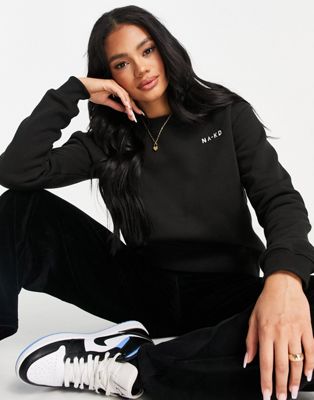 tendens Afspejling svinekød Na-kd Cotton Logo Print Sweatshirt In Black - Black | ModeSens