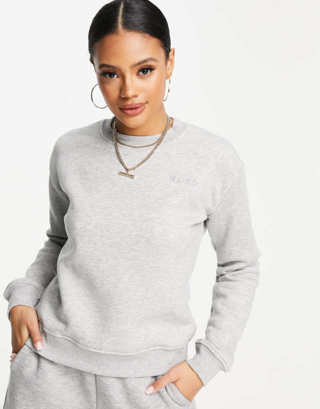 NA-KD - cotton logo print sweatshirt in grey melange - lgrey