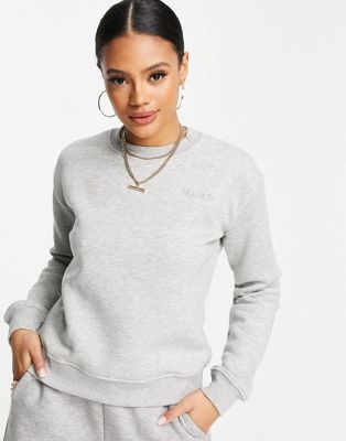 NA-KD cotton logo print sweatshirt in grey melange  - ASOS Price Checker