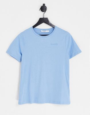 NA-KD cotton logo print t-shirt in dusty blue - ASOS Price Checker