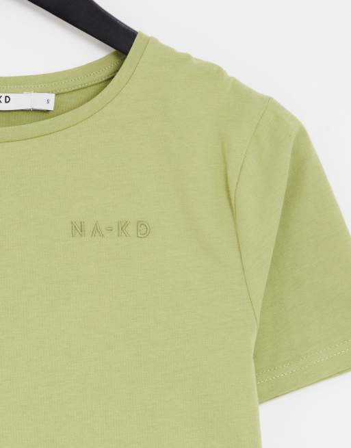 NA KD cotton logo print T shirt in sage green LGREEN ASOS