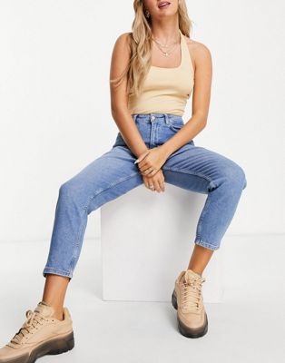 NA-KD cotton mom jeans in light blue - LBLUE - ASOS Price Checker