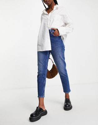 NA-KD cotton mom jeans in mid blue - MBLUE - ASOS Price Checker