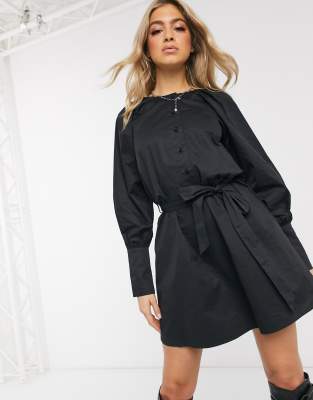 kd asos poplin balloon sleeve cotton mini dress