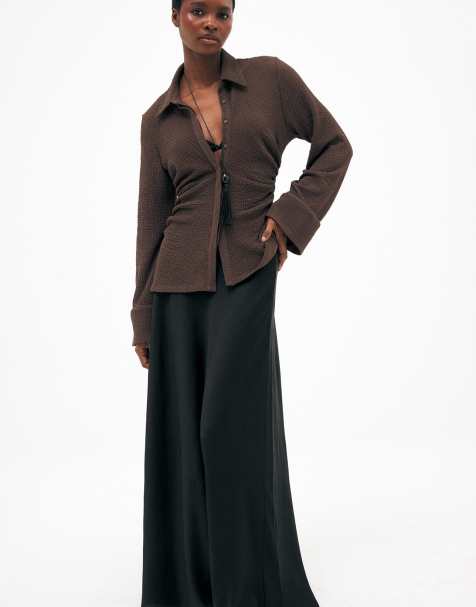 NA-KD Crinkle bias cut maxi skirt in black - view 1