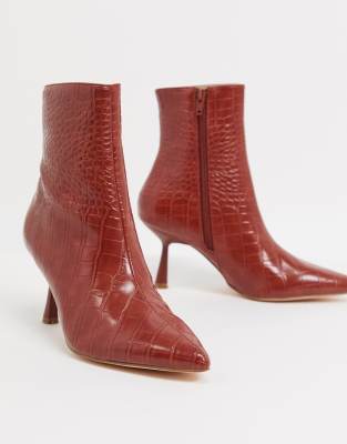 mock croc print leather ankle boots