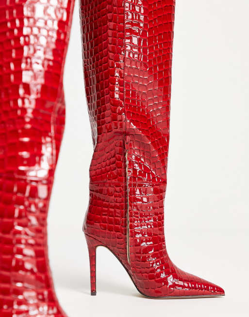 Knee length red store boots