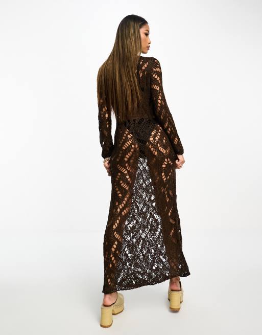 slim fit dress slacks Crochet Knit Maxi Dress