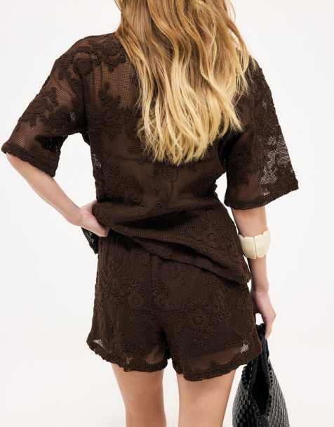 NA-KD Crochet shorts in brown - view 1