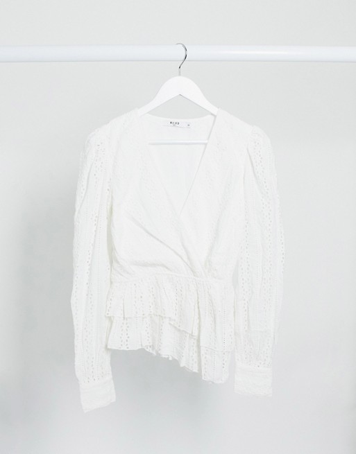 NA-KD crochet wrap blouse in white
