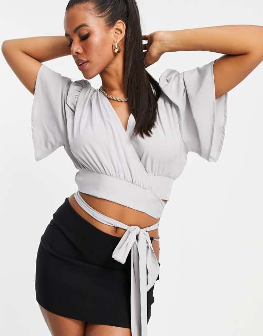 NA-KD - Crop top avvolgente azzurro
