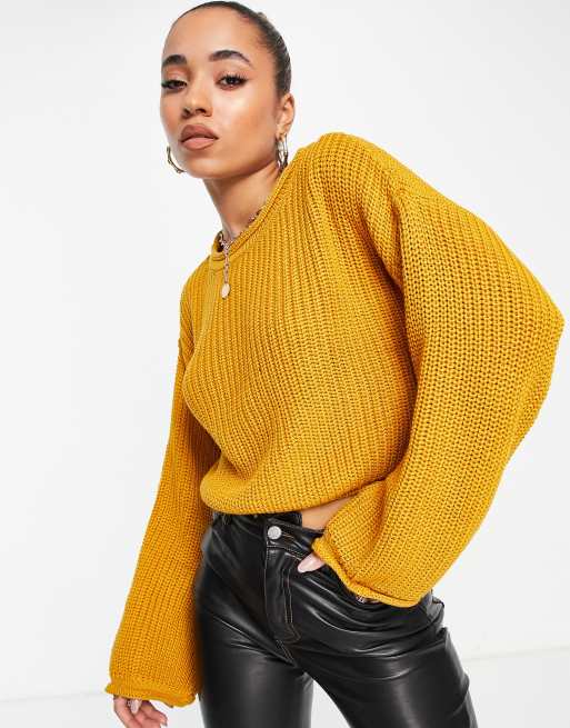 NA-KD - Cropped gebreide sweater in mosterdgeel