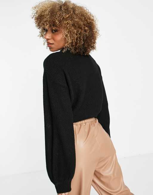 Cropped balloon shop sleeve sweater