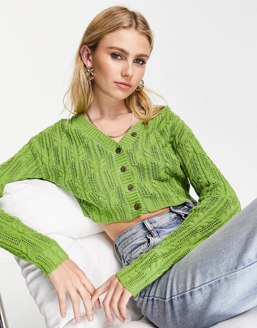 NA-KD cropped knitted cardigan in green