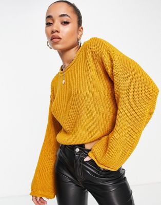 NA-KD cropped knitted sweater in mustard