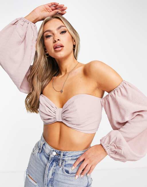 NA-KD cropped structured ls blouse in dusty pink